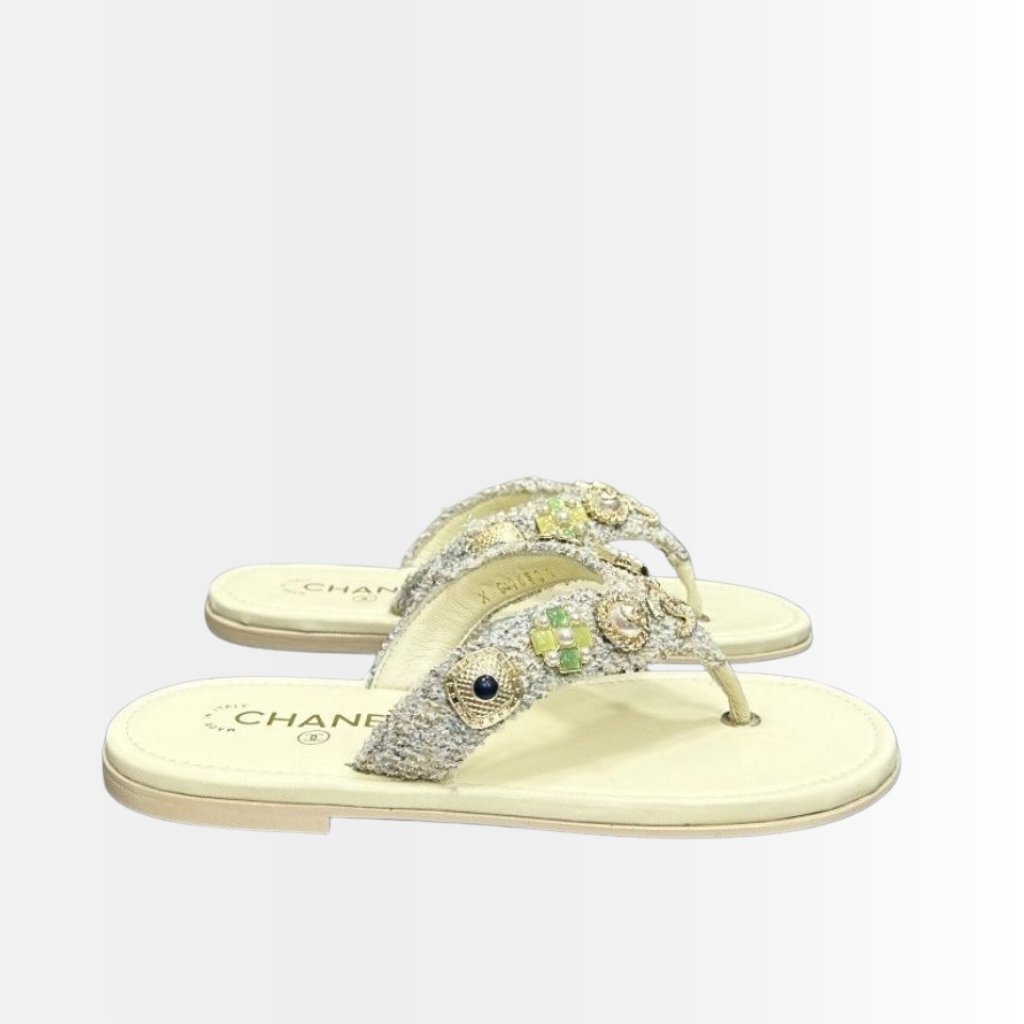 Chanel Thong Jewel Embellished Cream