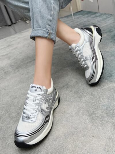 Chanel Trainers Fabric White And Silver G39792 Y56368 K5451