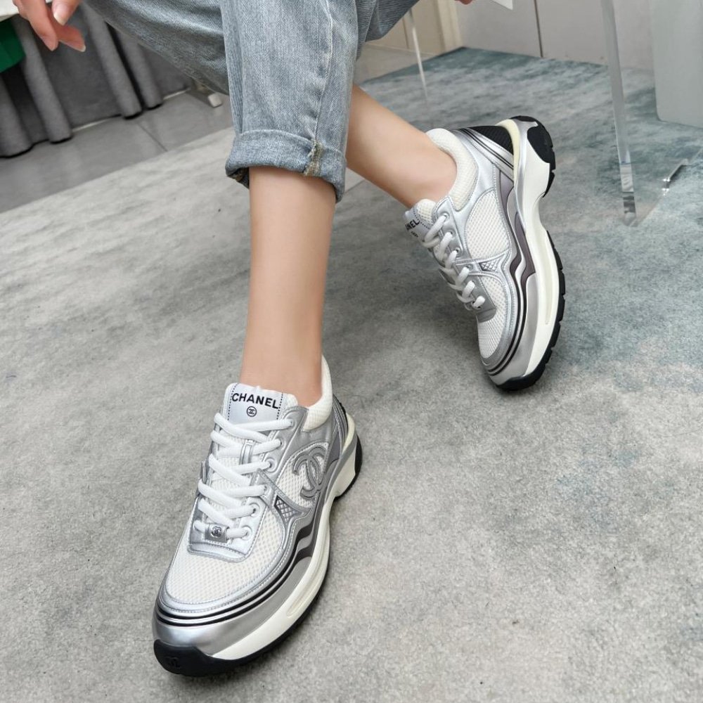 Chanel Trainers Fabric White And Silver G39792 Y56368 K5451