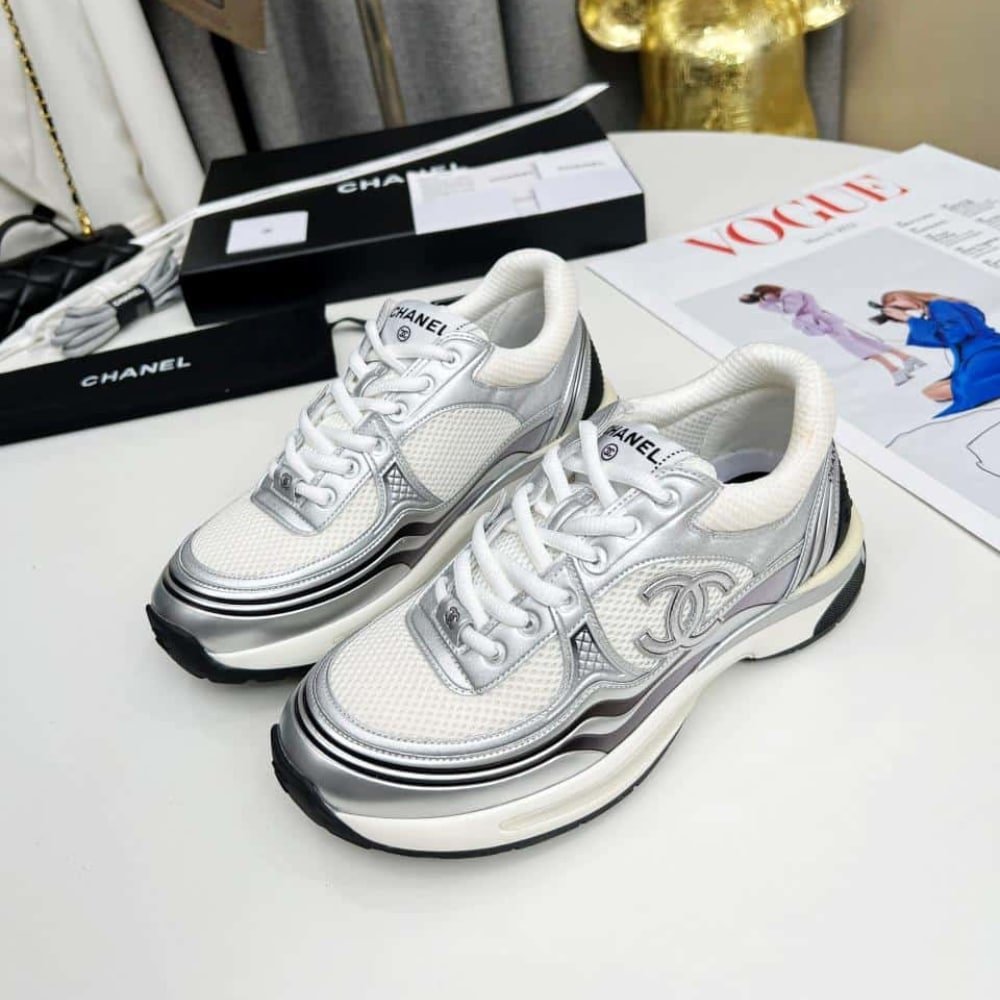 Chanel Trainers Fabric White And Silver G39792 Y56368 K5451