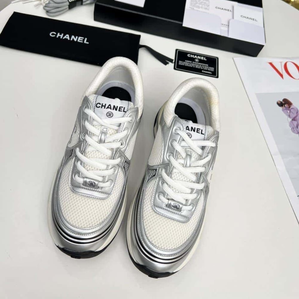 Chanel Trainers Fabric White And Silver G39792 Y56368 K5451
