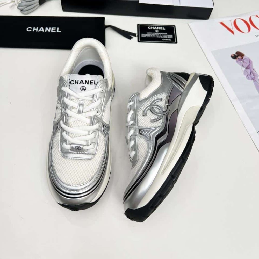 Chanel Trainers Fabric White And Silver G39792 Y56368 K5451