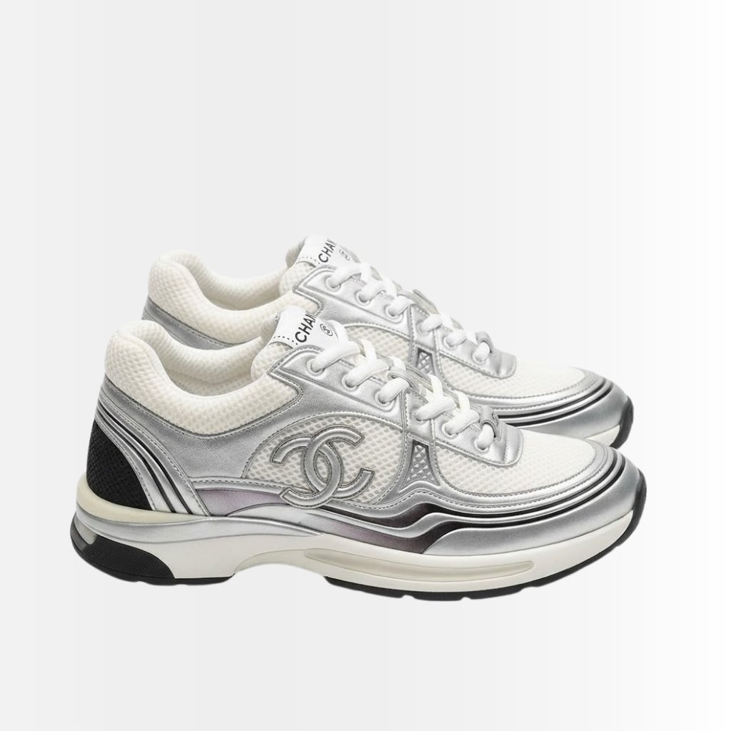 Chanel Trainers Fabric White And Silver G39792 Y56368 K5451