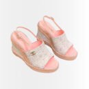 Chanel Tweed Wedge Sandals Light Pink
