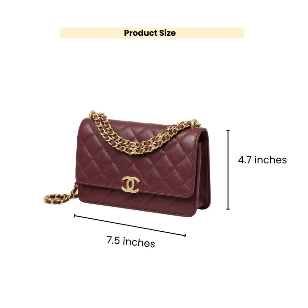 Chanel Wallet On Chain Gold Tone Metal Dark Burgundy 19Cm