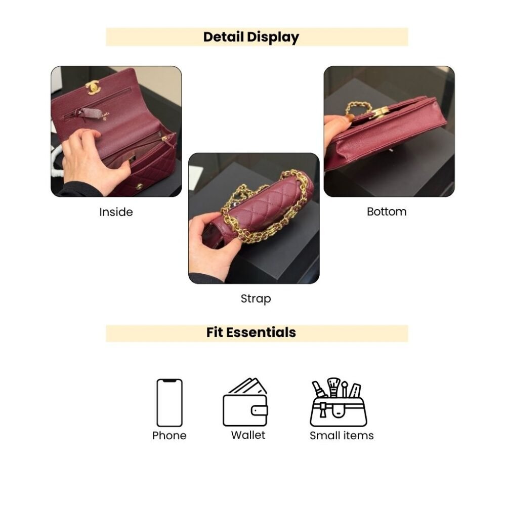 Chanel Wallet On Chain Gold Tone Metal Dark Burgundy 19Cm