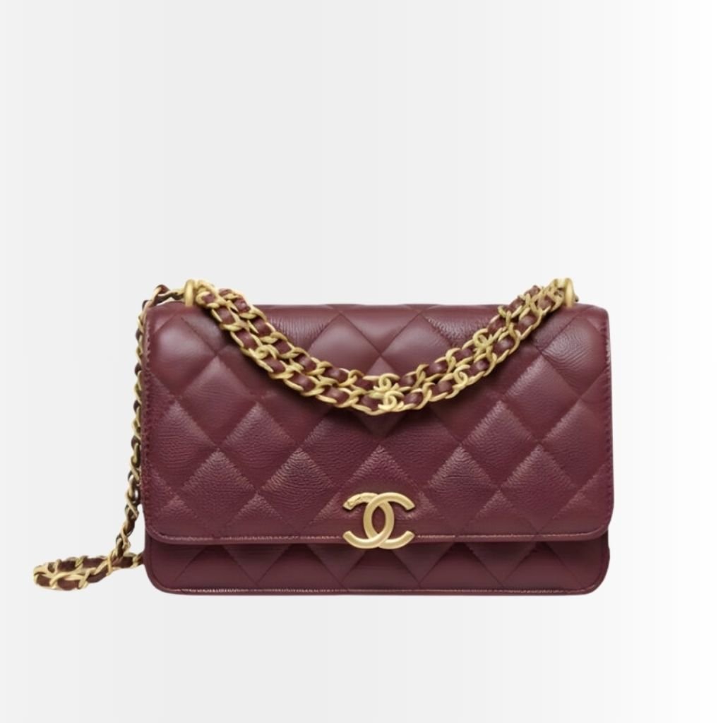 Chanel Wallet On Chain Gold Tone Metal Dark Burgundy 19Cm