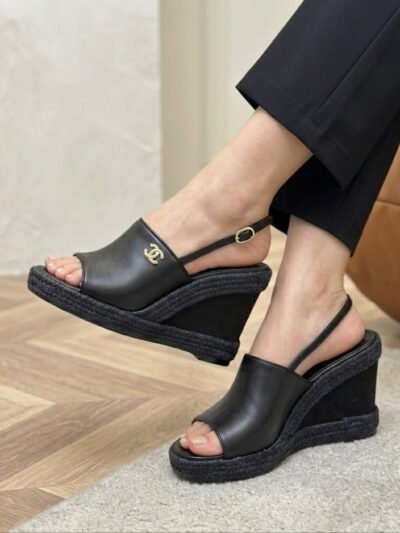 Chanel Wedge Sandals Black