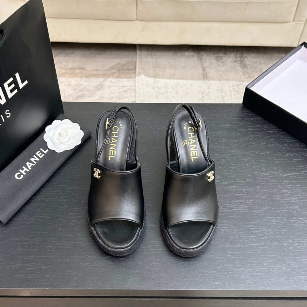 Chanel Wedge Sandals Black