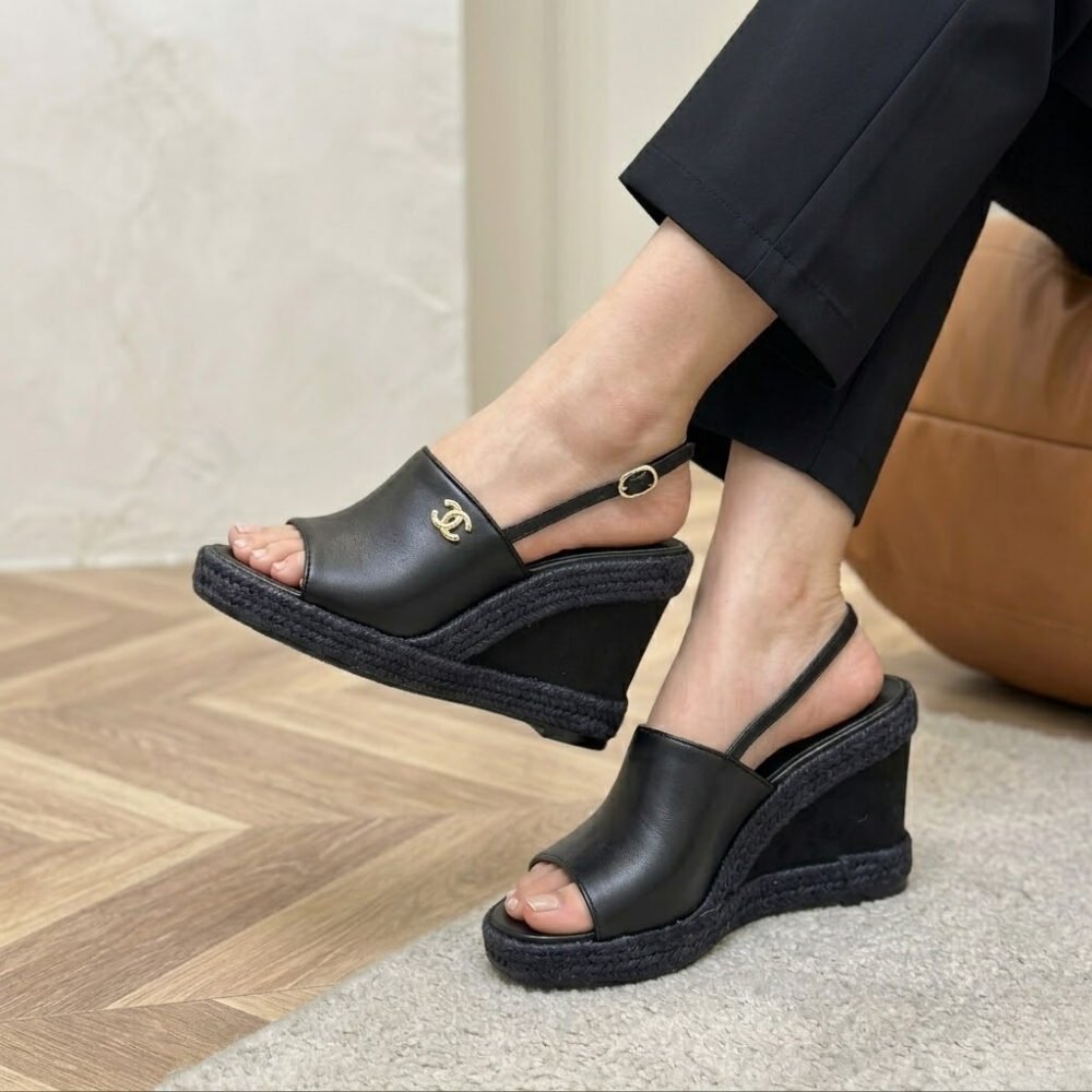 Chanel Wedge Sandals Black