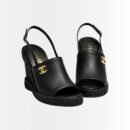 Chanel Wedge Sandals Black