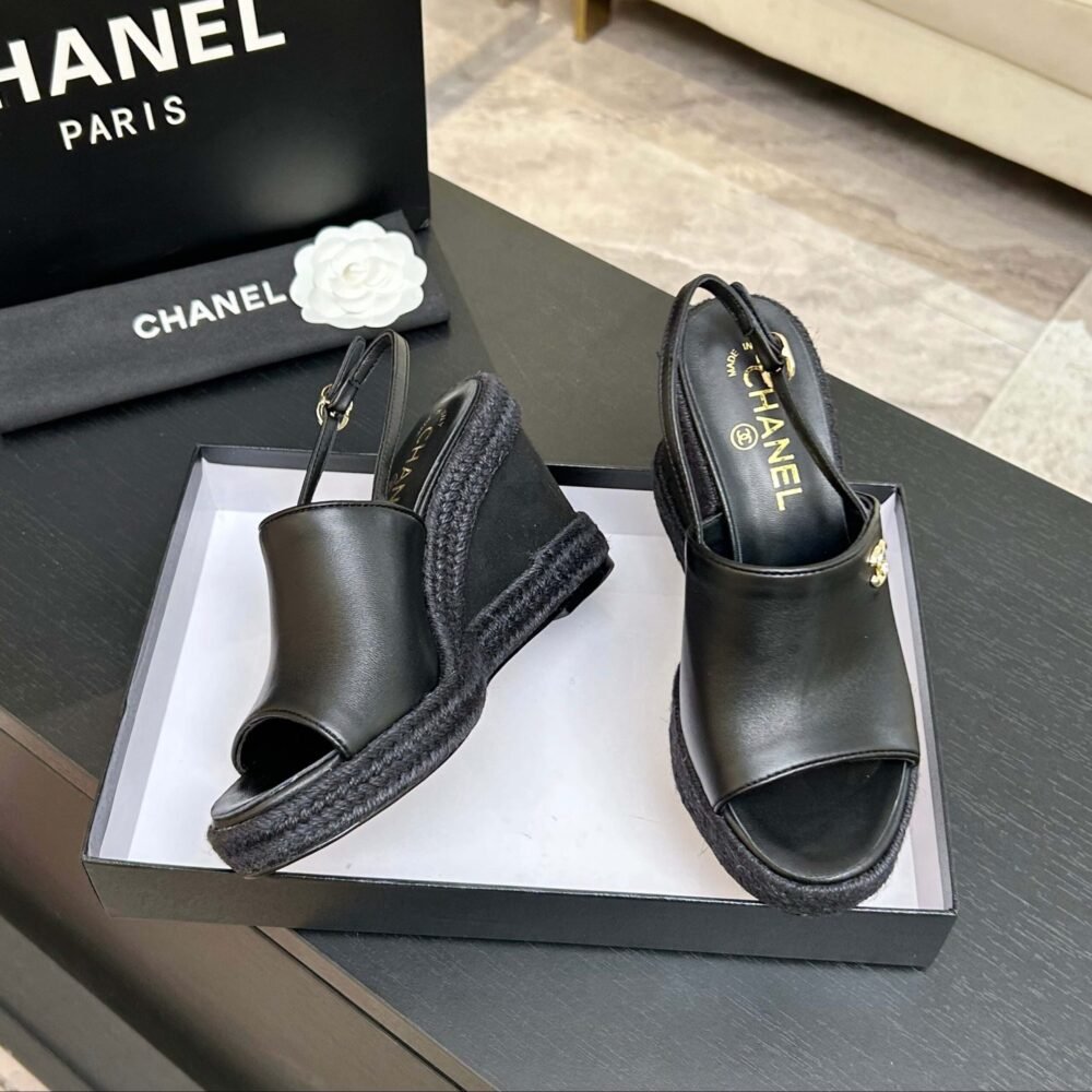 Chanel Wedge Sandals Black