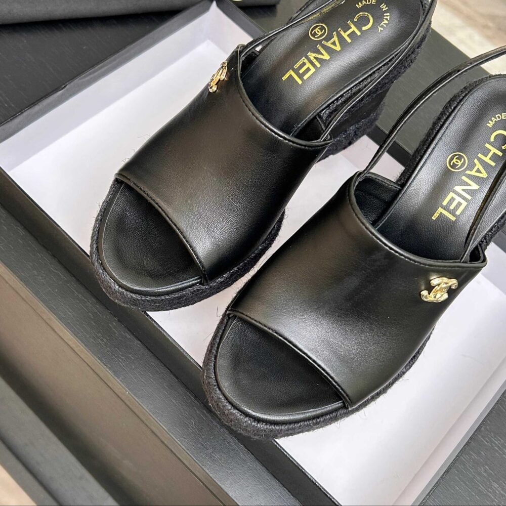 Chanel Wedge Sandals Black