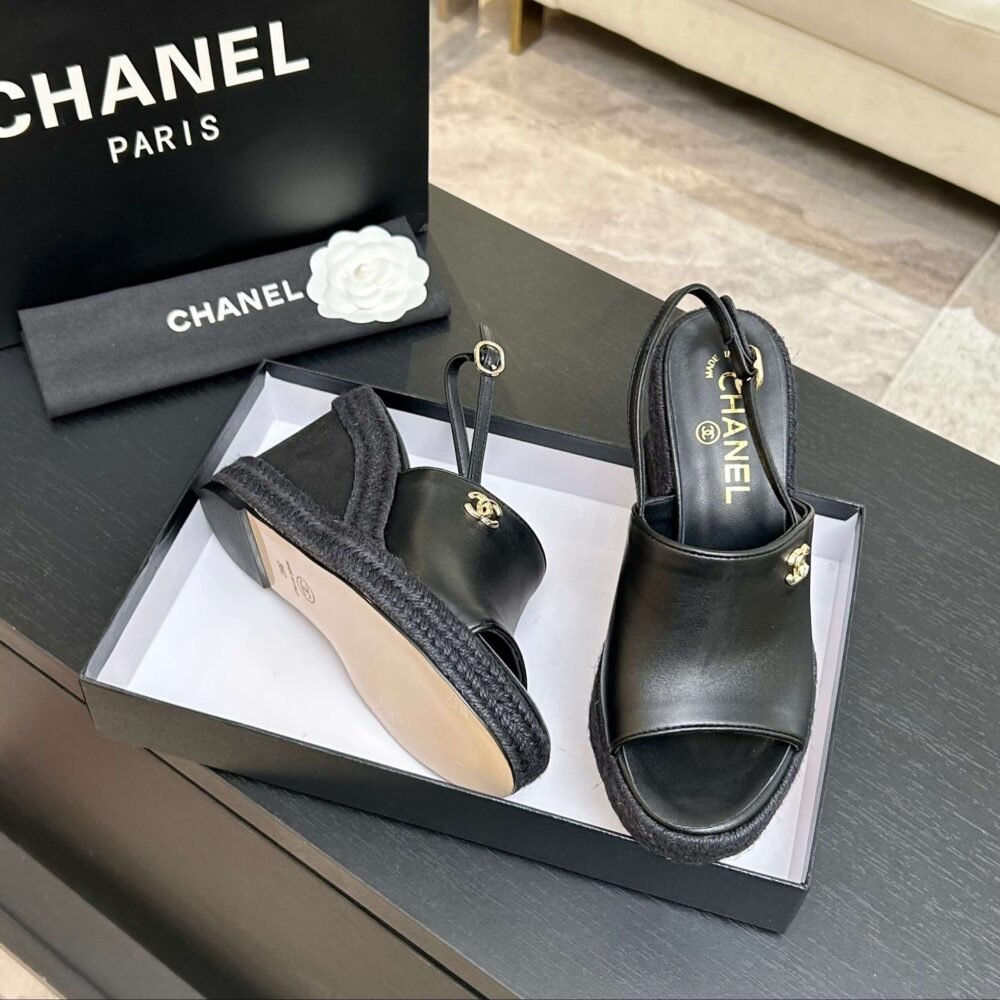 Chanel Wedge Sandals Black