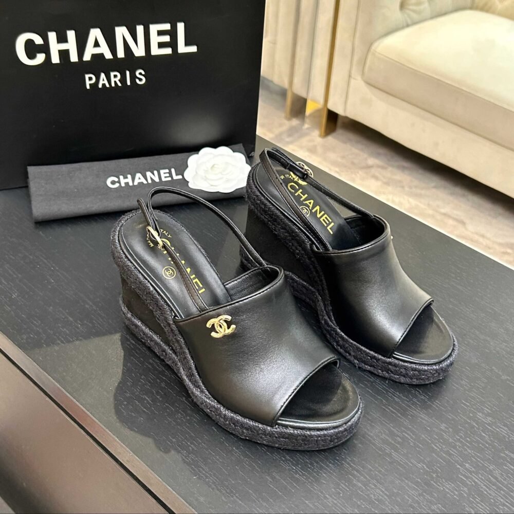 Chanel Wedge Sandals Black