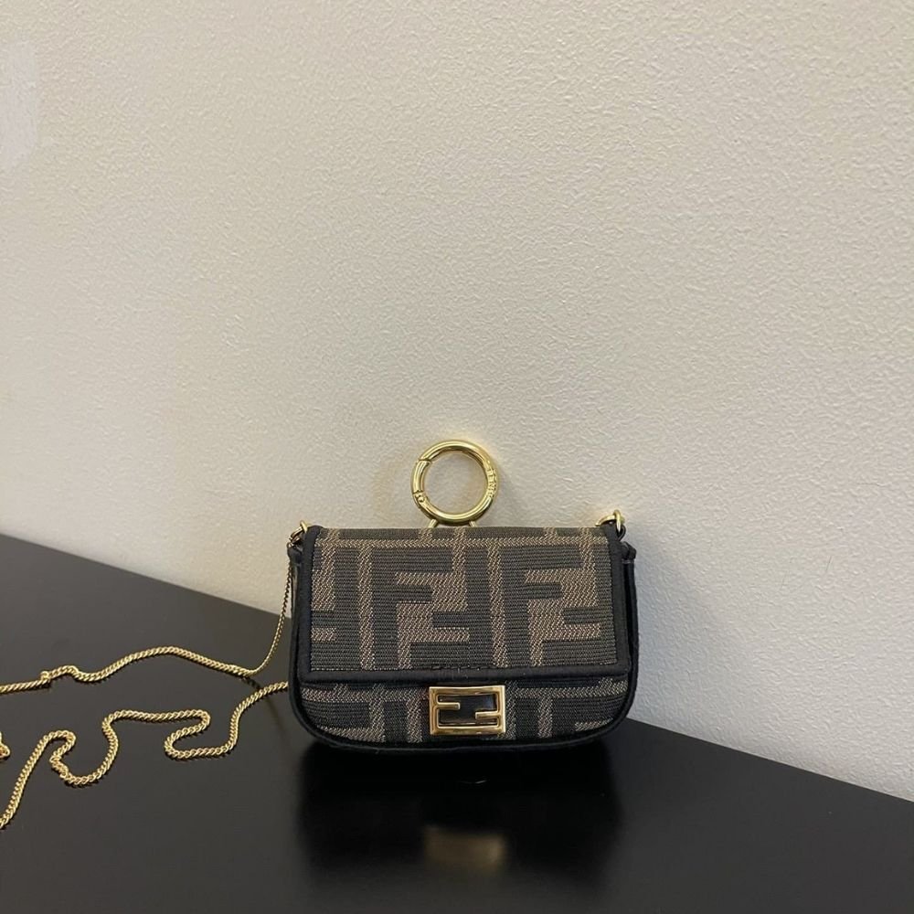 Fendi Nano Baguette Charm Compact Wallet Brown 11Cm