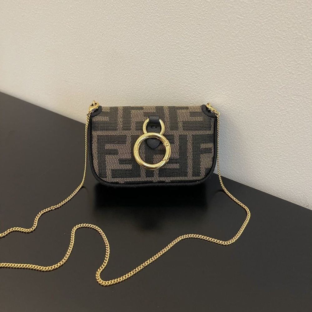 Fendi Nano Baguette Charm Compact Wallet Brown 11Cm