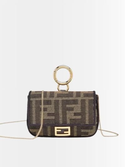Fendi Nano Baguette Charm Compact Wallet Brown 11Cm