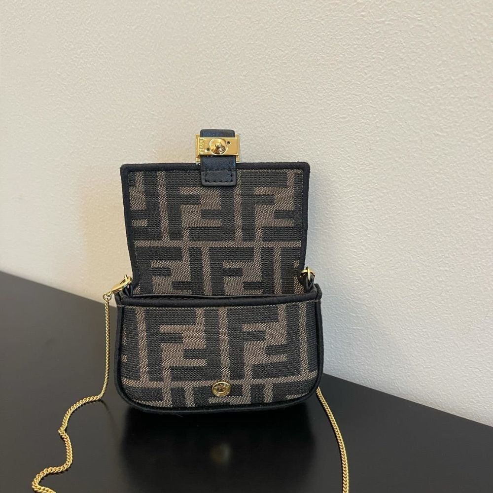 Fendi Nano Baguette Charm Compact Wallet Brown 11Cm