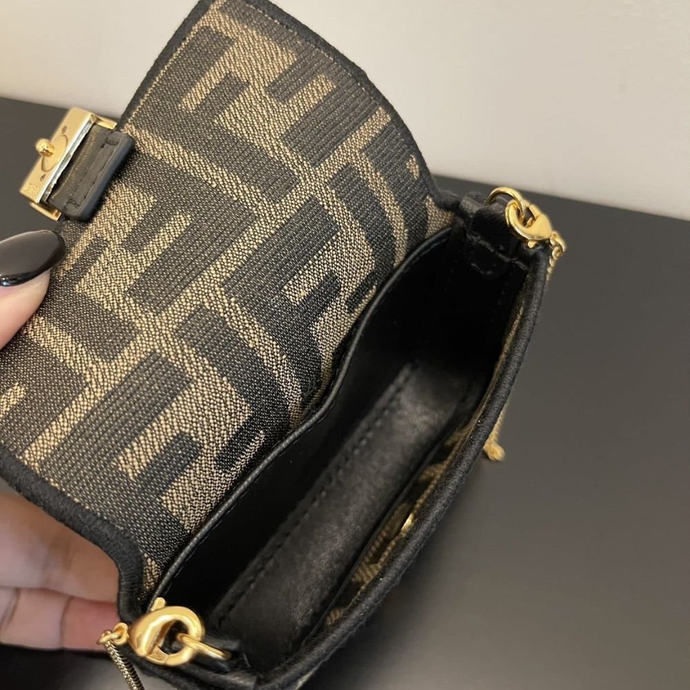 Fendi Nano Baguette Charm Compact Wallet Brown 11Cm