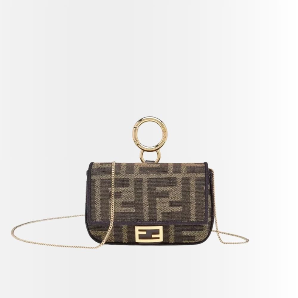 Fendi Nano Baguette Charm Compact Wallet Brown 11Cm