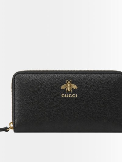 Gucci Animalier Leather Zip Around Wallet Black 19Cm 523667 DJ20T 1000