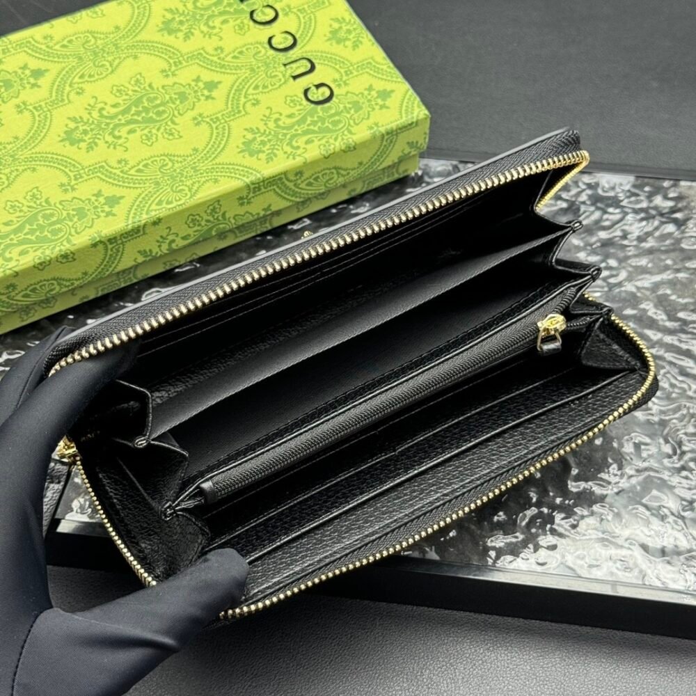 Gucci Animalier Leather Zip Around Wallet Black 19Cm 523667 DJ20T 1000