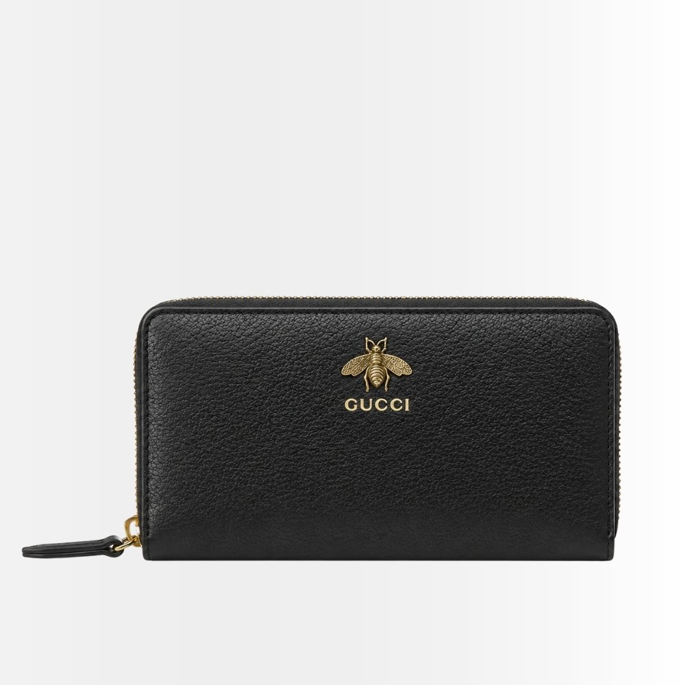 Gucci Animalier Leather Zip Around Wallet Black 19Cm 523667 DJ20T 1000