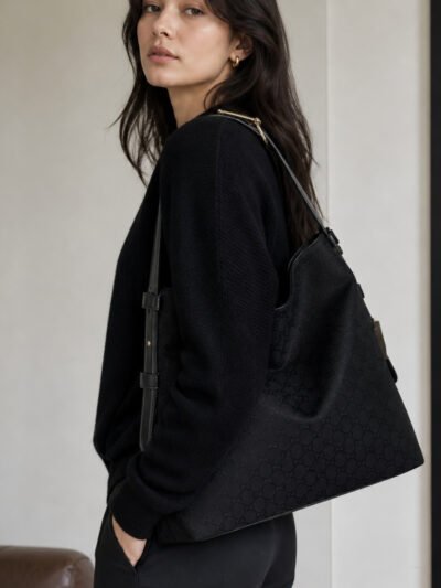 Gucci Beatrix Large Tote Bag Black Canvas 40Cm