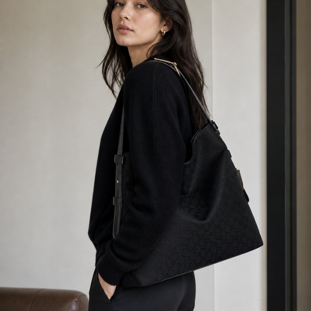 Gucci Beatrix Large Tote Bag Black Canvas 40Cm