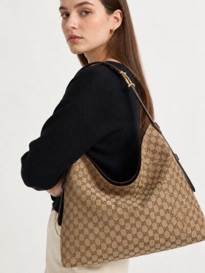 Gucci Beatrix Large Tote Bag Brown And Beige GG Canvas 40Cm