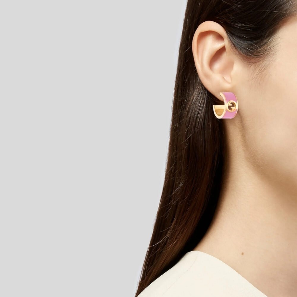 Gucci Blondie Enamel Hoop Earrings Pink 796764 J1630 8075