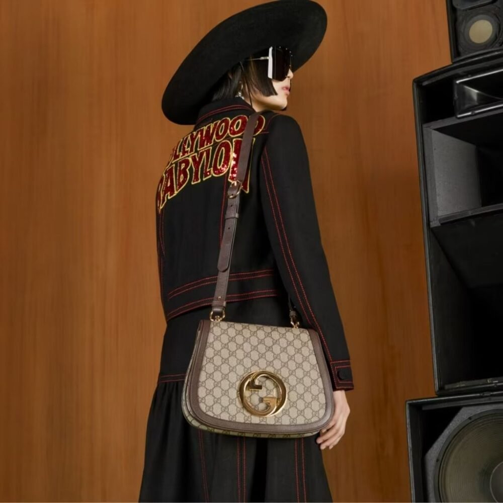 Gucci Blondie Medium Shoulder Bag Beige And Ebony GG Supreme Canvas 29Cm 699210 96IWG 8745