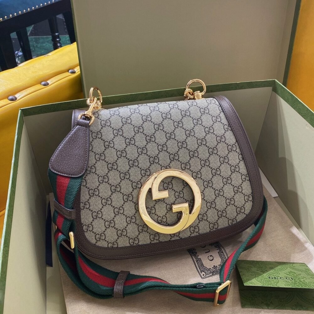 Gucci Blondie Medium Shoulder Bag Beige And Ebony GG Supreme Canvas 29Cm 699210 96IWG 8745