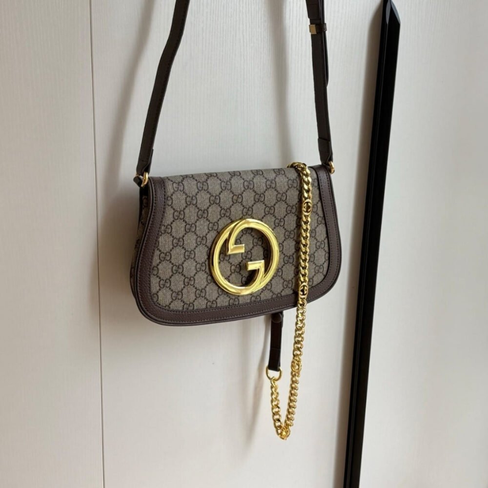 Gucci Blondie Shoulder Bag Beige And Ebony GG Supreme Canvas 28Cm 699268 K9GSG 8358