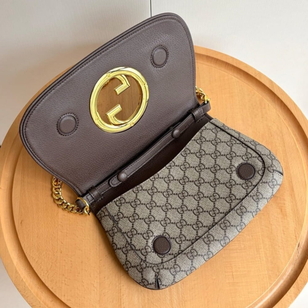 Gucci Blondie Shoulder Bag Beige And Ebony GG Supreme Canvas 28Cm 699268 K9GSG 8358