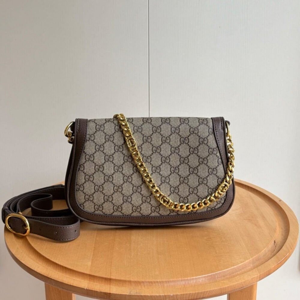 Gucci Blondie Shoulder Bag Beige And Ebony GG Supreme Canvas 28Cm 699268 K9GSG 8358