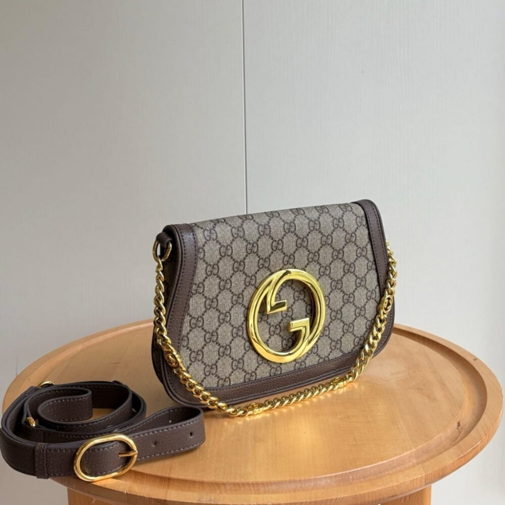 Gucci Blondie Shoulder Bag Beige And Ebony GG Supreme Canvas 28Cm 699268 K9GSG 8358