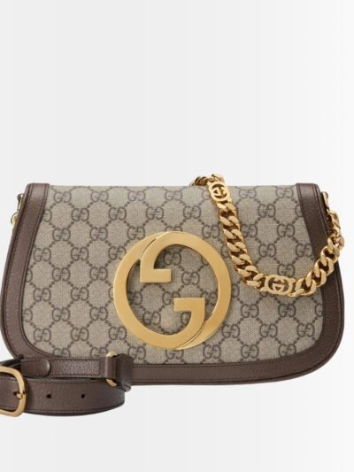 Gucci Blondie Shoulder Bag Beige And Ebony GG Supreme Canvas 28Cm ‎699268 K9GSG 8358
