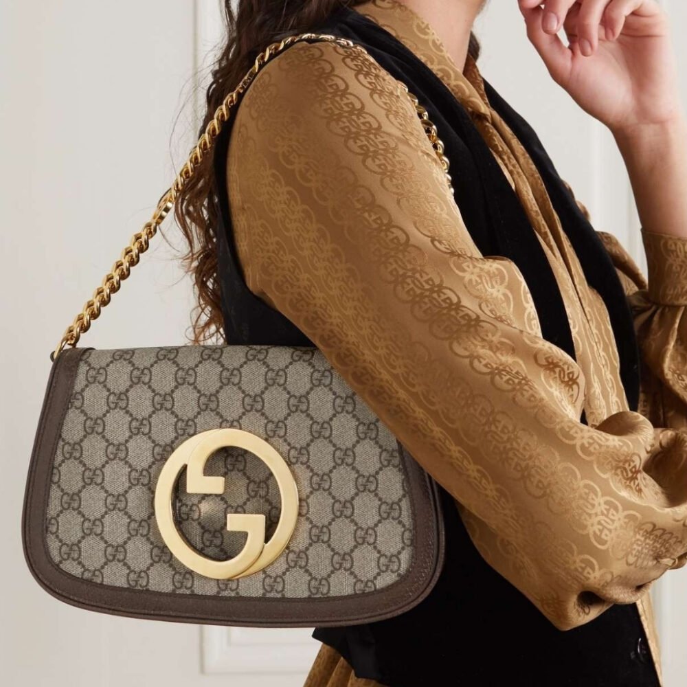 Gucci Blondie Shoulder Bag Beige And Ebony GG Supreme Canvas 28Cm 699268 K9GSG 8358