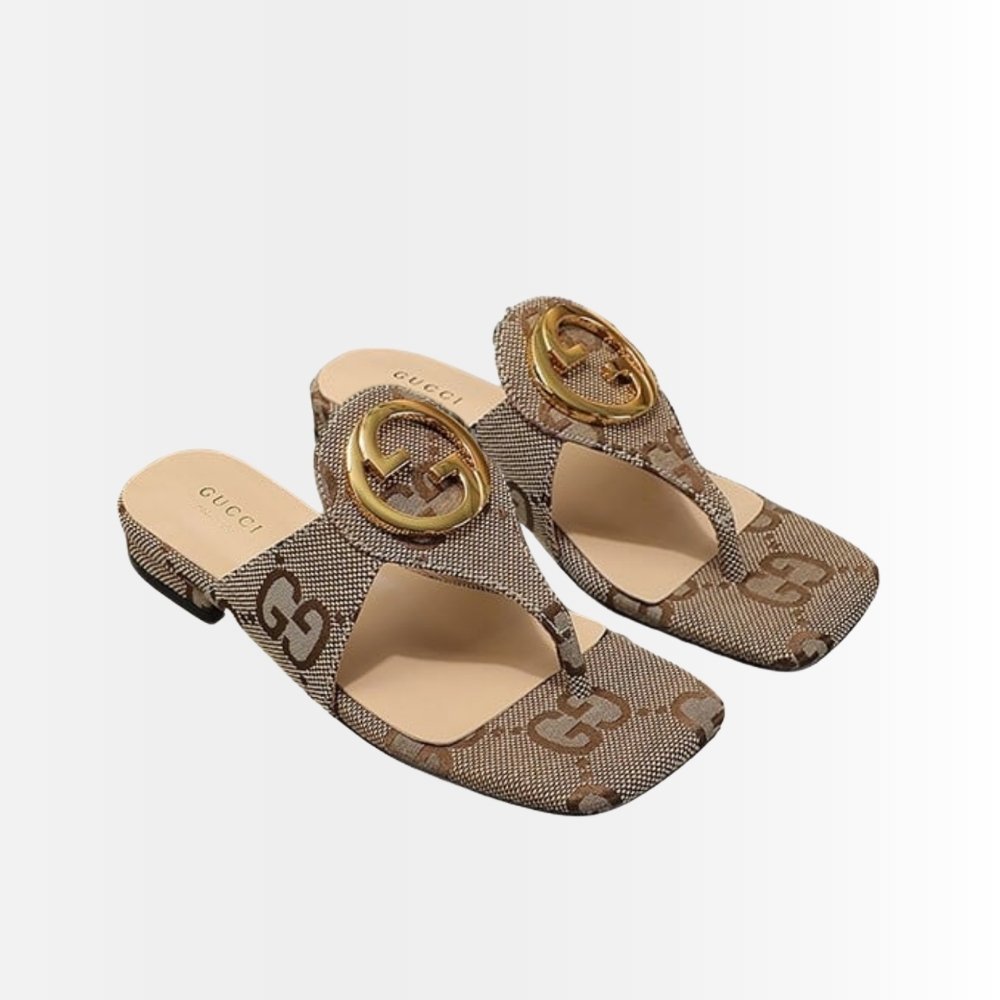 Gucci Blondie Thong Canvas Sandals Ebony Brown