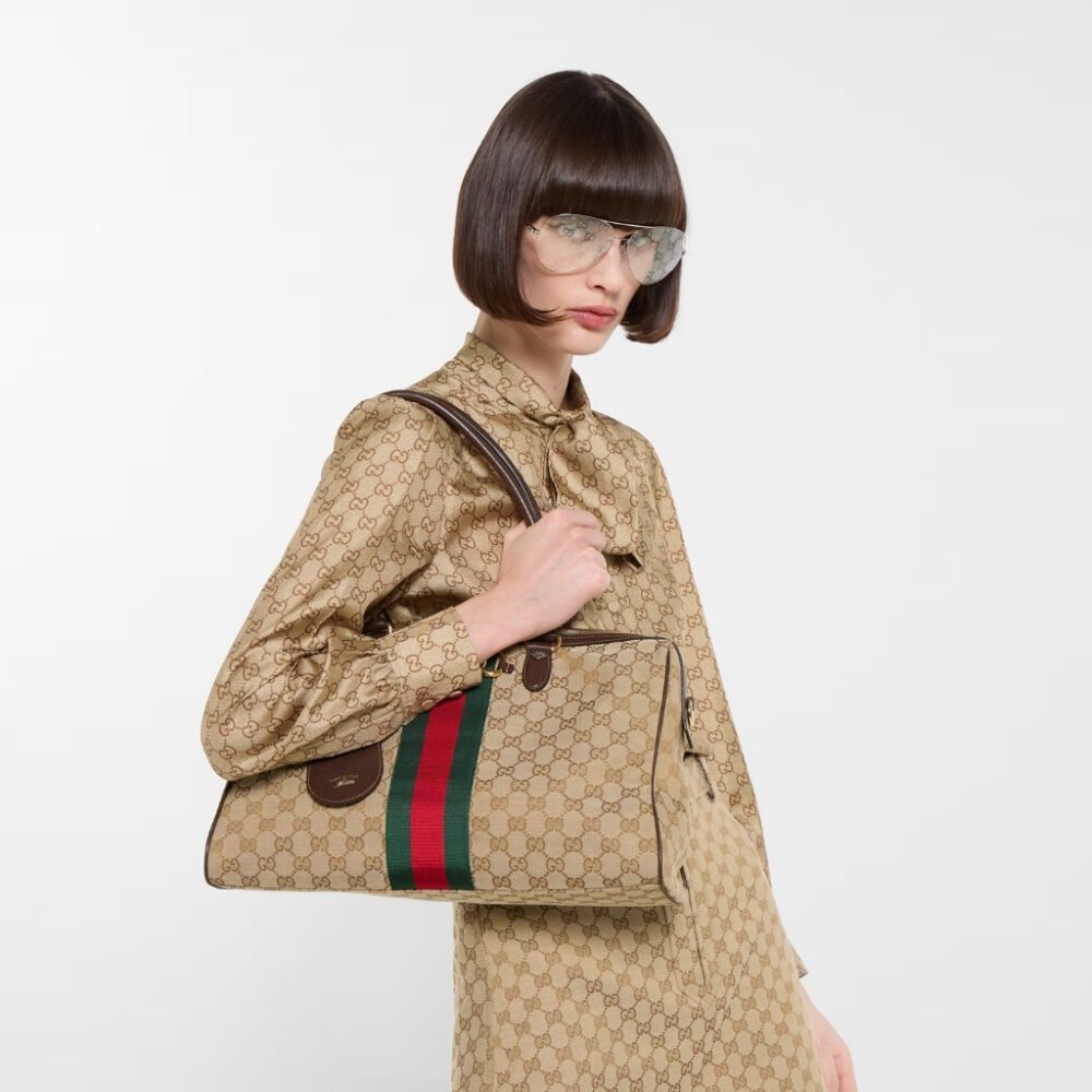 Gucci Borsetto Large Boston Bag GG Canvas Sand And Brown 38Cm 866734 FAFV9 9653