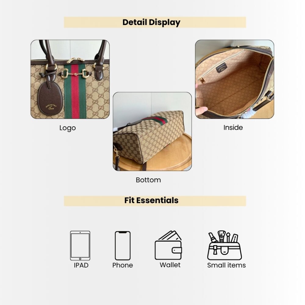 Gucci Borsetto Large Boston Bag GG Canvas Sand And Brown 38Cm 866734 FAFV9 9653