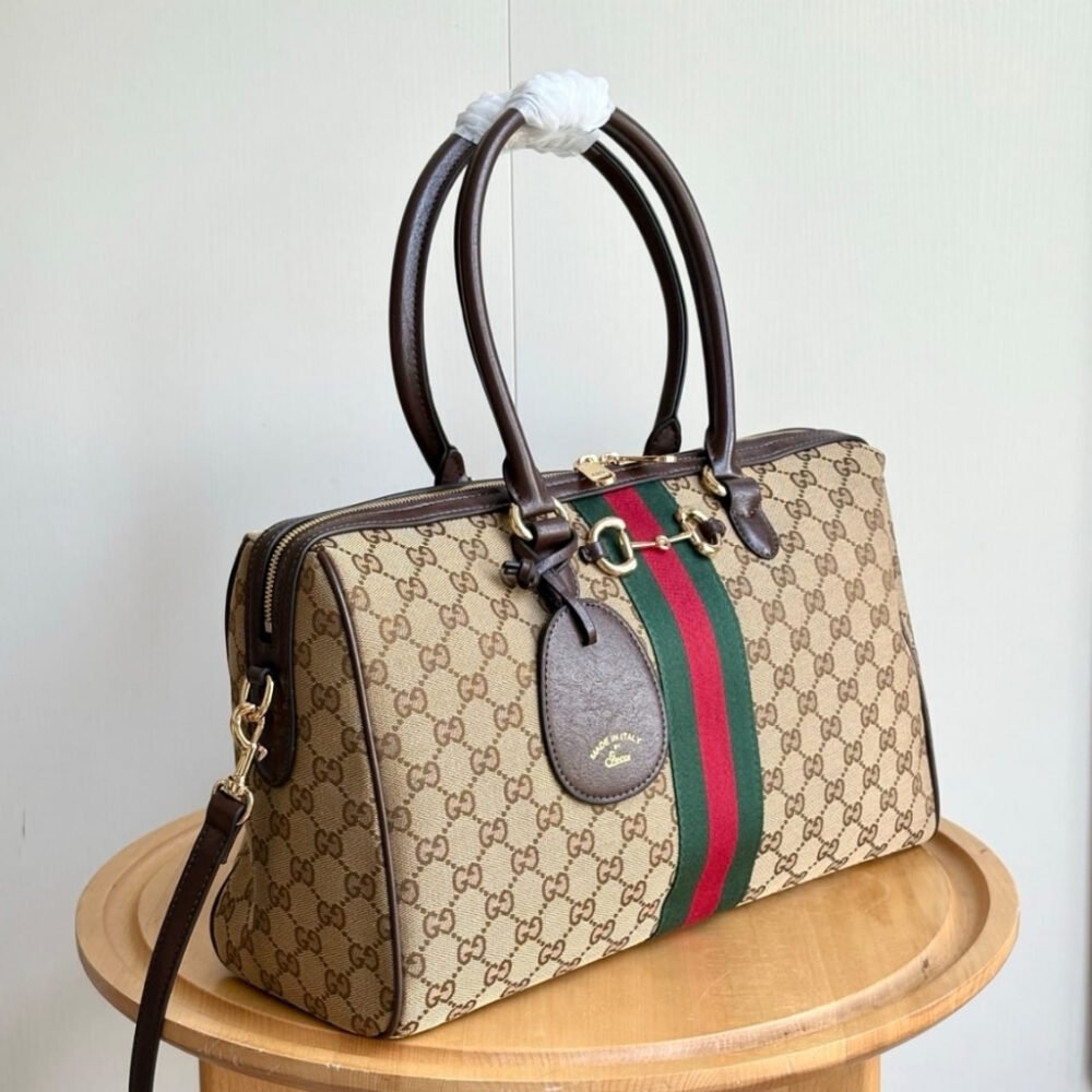 Gucci Borsetto Large Boston Bag GG Canvas Sand And Brown 38Cm 866734 FAFV9 9653