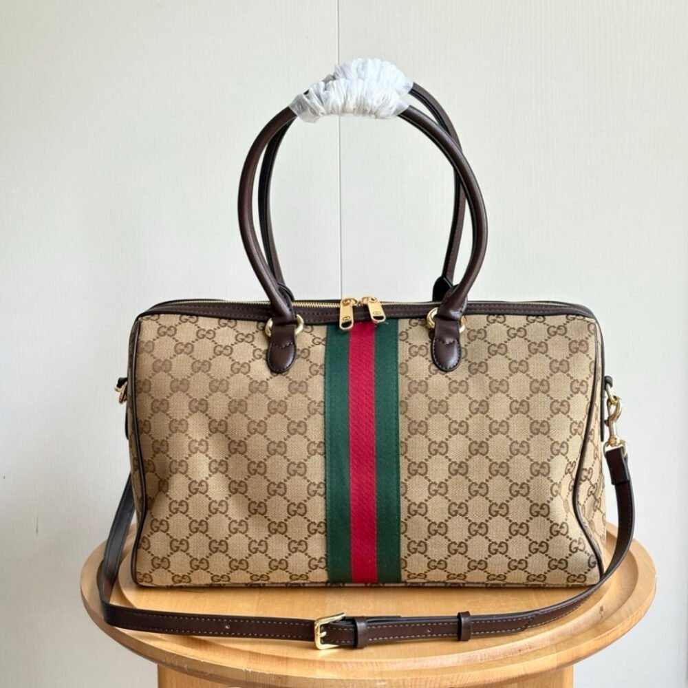 Gucci Borsetto Large Boston Bag GG Canvas Sand And Brown 38Cm 866734 FAFV9 9653