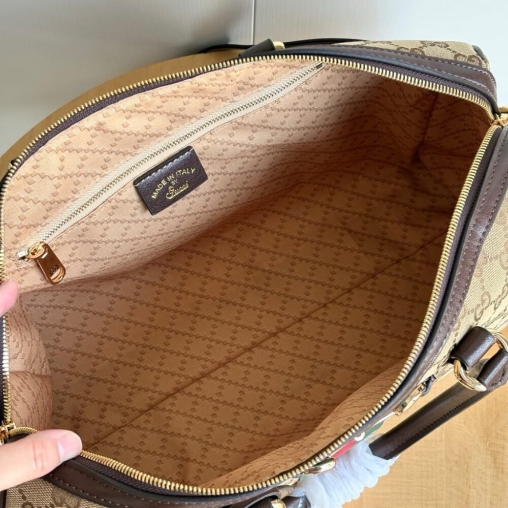 Gucci Borsetto Large Boston Bag GG Canvas Sand And Brown 38Cm 866734 FAFV9 9653