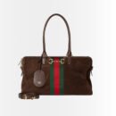 Gucci Borsetto Large Boston Bag Suede Leather Dark Brown 38Cm 866734 AAGIR 2146