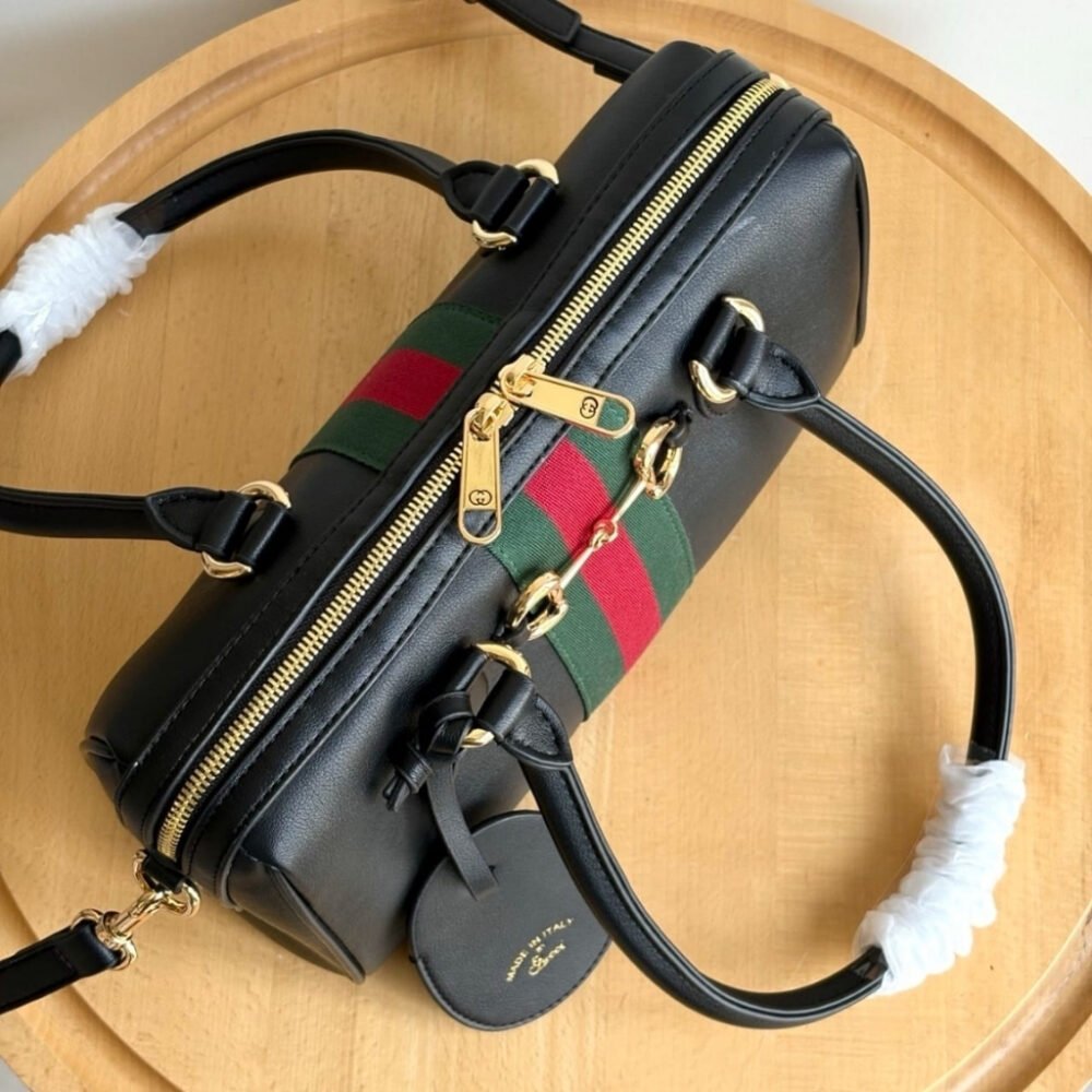 Gucci Borsetto Medium Boston Bag Black Leather 28Cm 866732 AAGIQ 1053