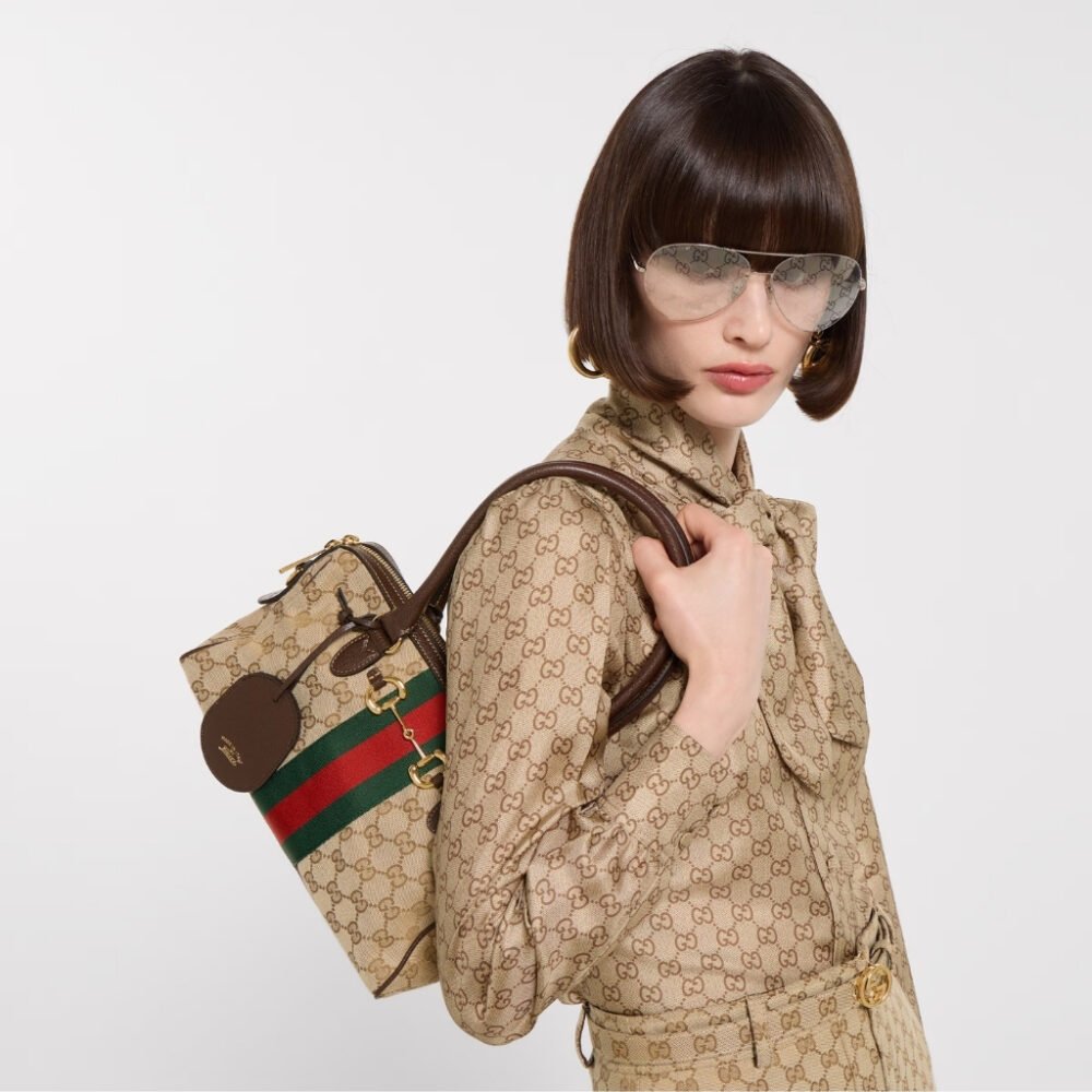 Gucci Borsetto Medium Boston Bag GG Canvas Sand And Brown 28Cm 866732 FAFV9 9653