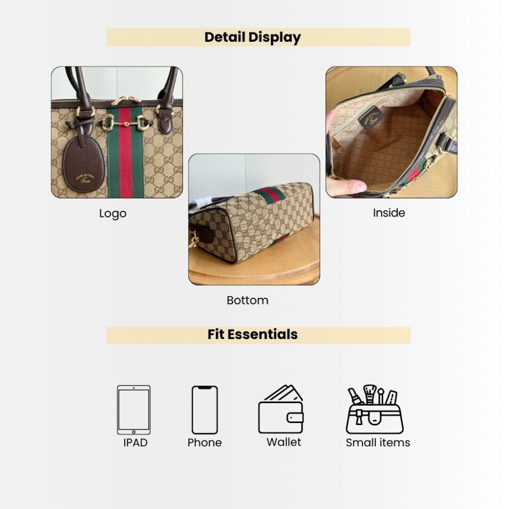 Gucci Borsetto Medium Boston Bag GG Canvas Sand And Brown 28Cm 866732 FAFV9 9653
